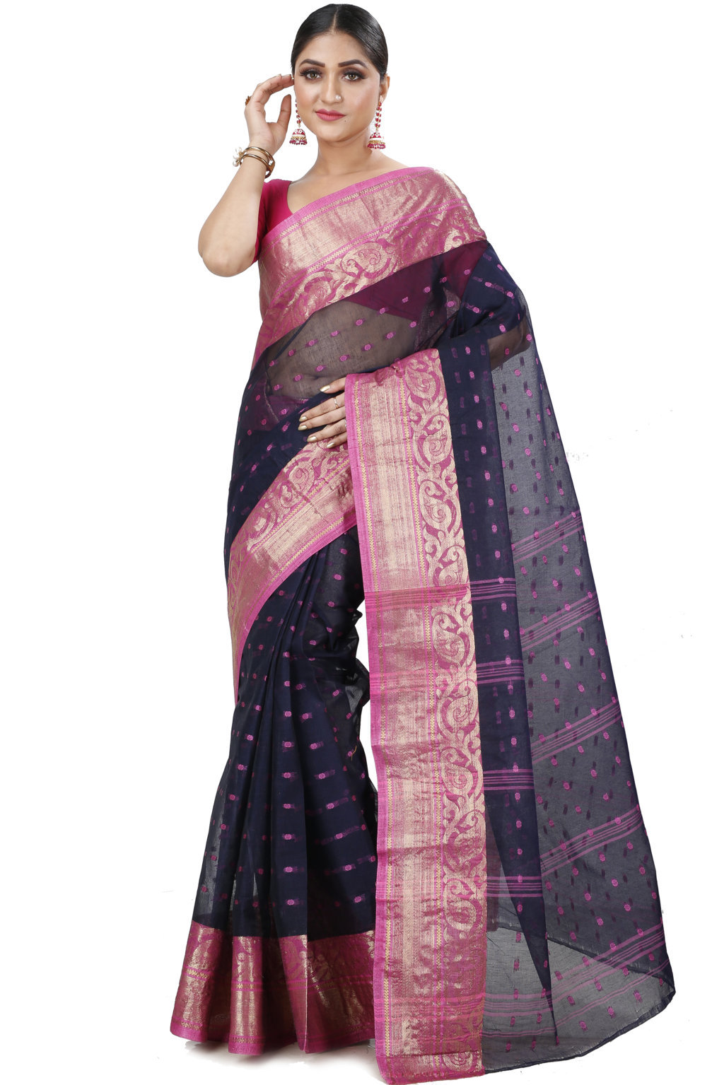 Night Blue Pure Cotton Sachi Tant Saree (1023)